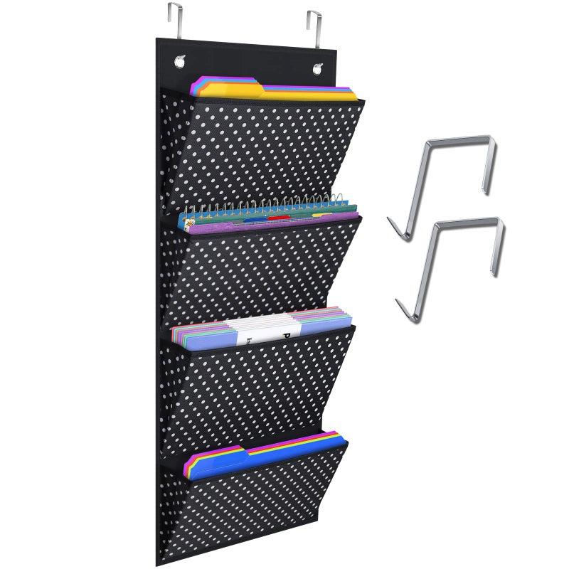 AKAYOK Storage Pocket Chart Hanging File Organizer Wall Mount, Over The Door Organizer, Wall File Organizer for Office, Business, Home and School Organizers (4 Pockets) - Image 1